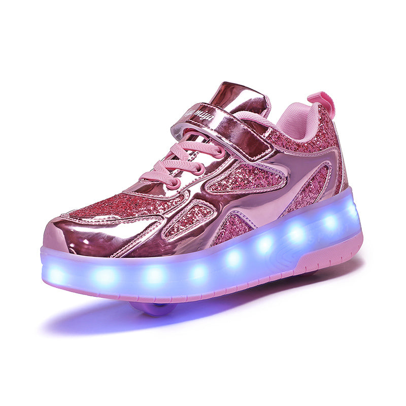 Pink Glitter LED Roller Shoes Rechargeable Shoes