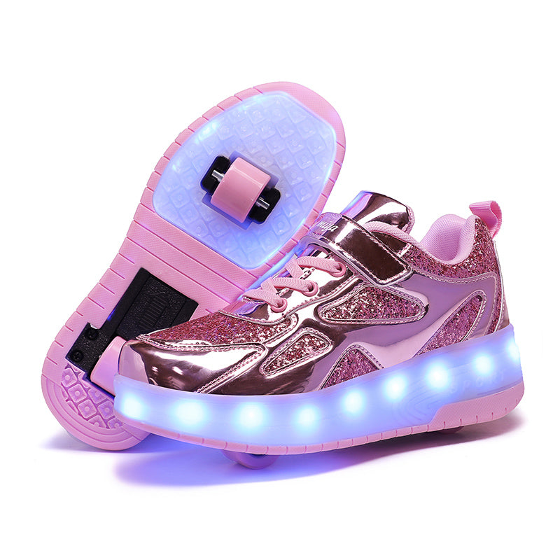 Pink Glitter LED Roller Shoes Rechargeable Shoes