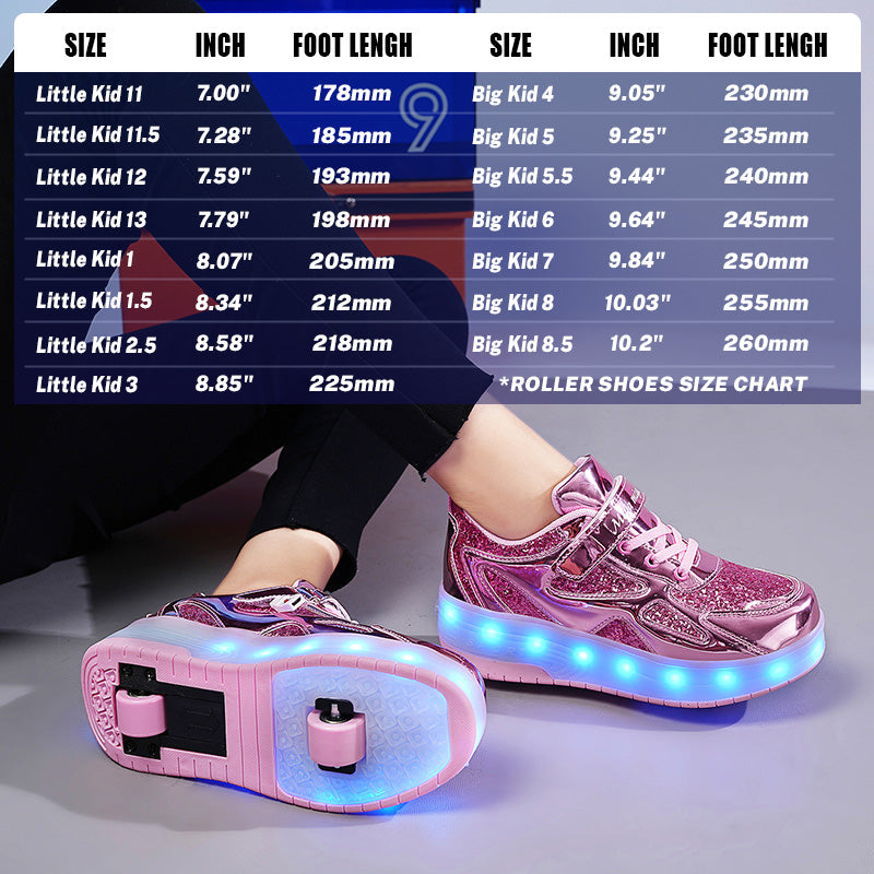 Pink Glitter LED Roller Shoes Rechargeable Shoes