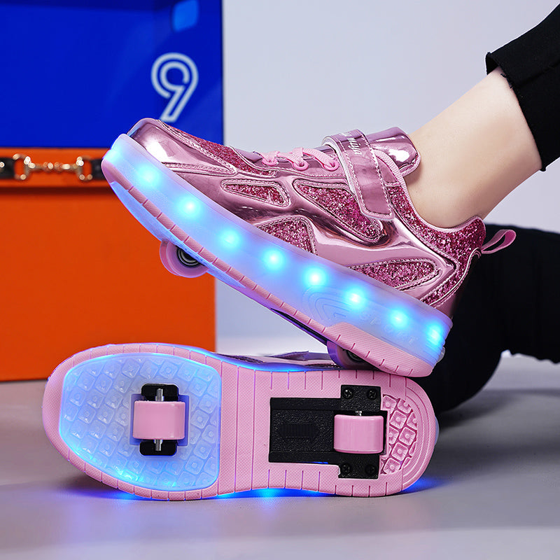 Pink Glitter LED Roller Shoes Rechargeable Shoes