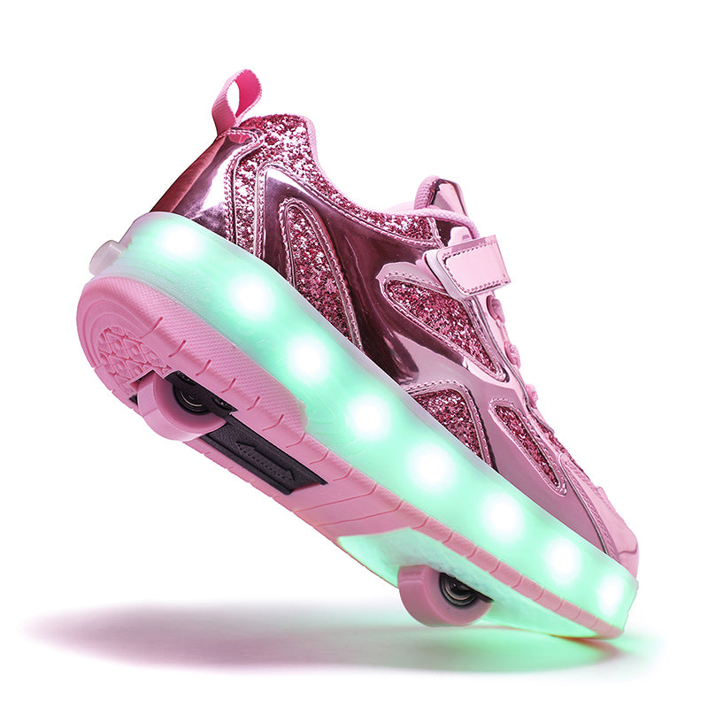 Pink Glitter LED Roller Shoes Rechargeable Shoes
