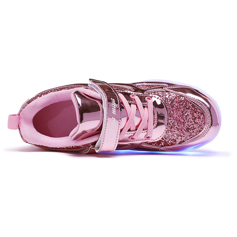 Pink Glitter LED Roller Shoes Rechargeable Shoes