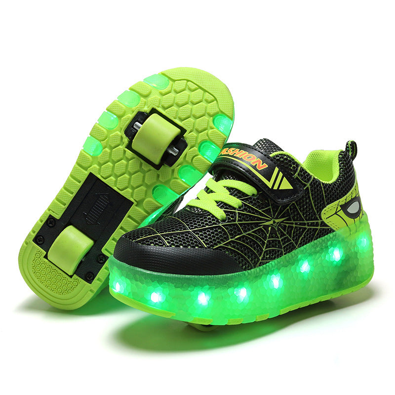 Green  PU LED Roller Shoes Rechargeable Shoes