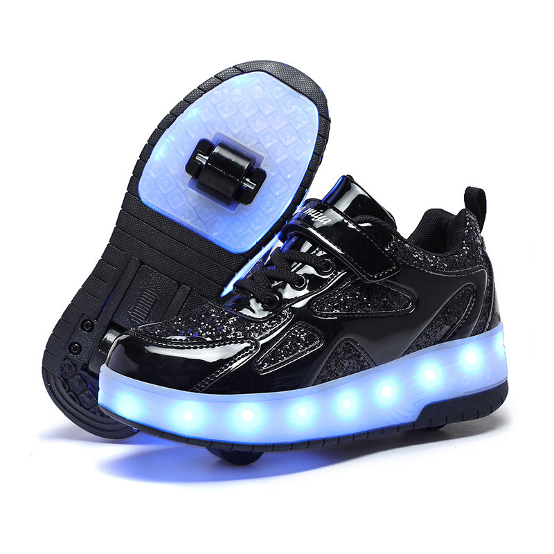 Black Glitter LED Roller Shoes Rechargeable Shoes