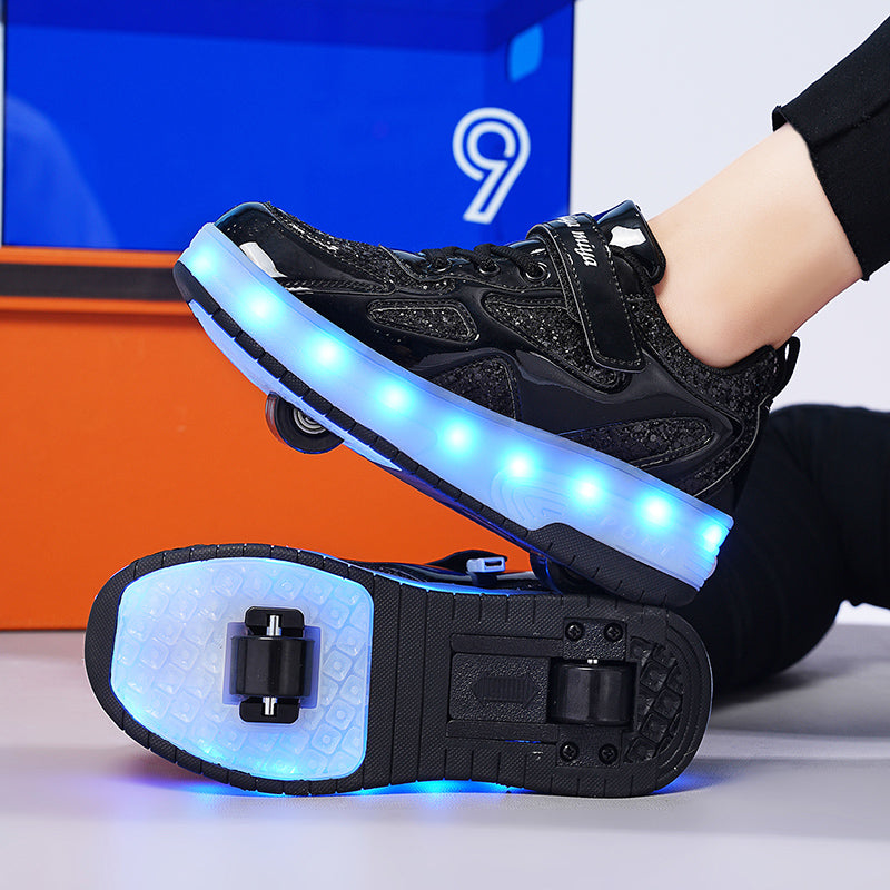 Black Glitter LED Roller Shoes Rechargeable Shoes