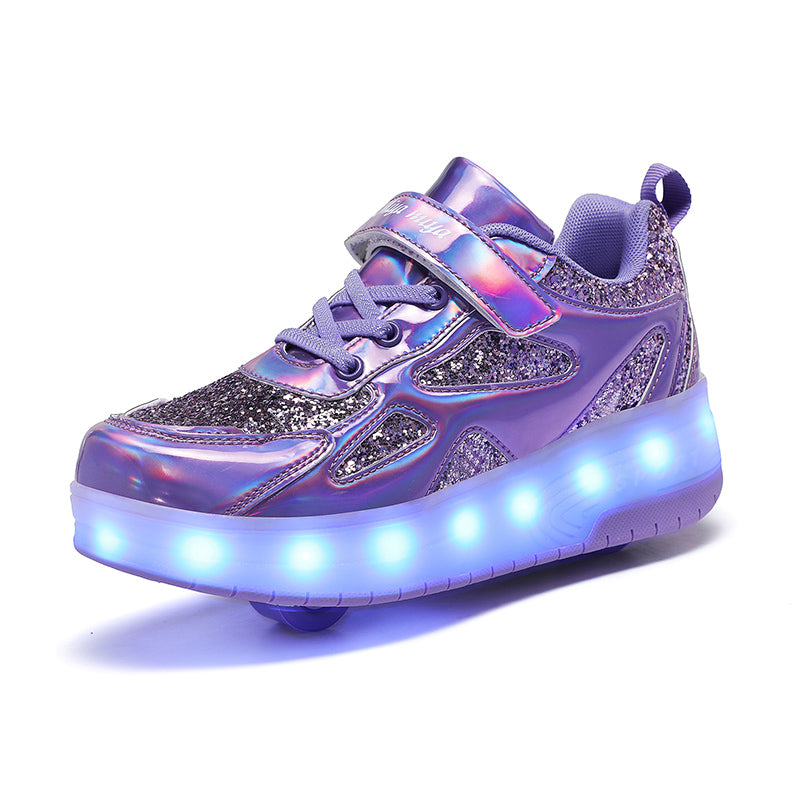 Purple Glitter LED Roller Shoes Rechargeable Shoes