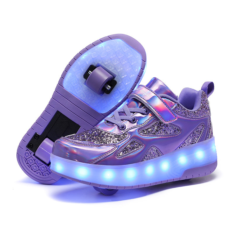 Purple Glitter LED Roller Shoes Rechargeable Shoes