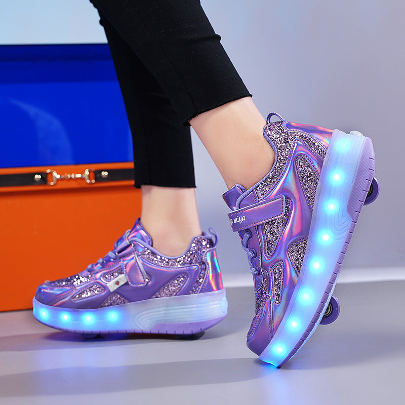 Purple Glitter LED Roller Shoes Rechargeable Shoes