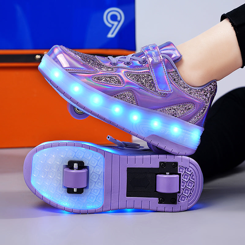 Purple Glitter LED Roller Shoes Rechargeable Shoes