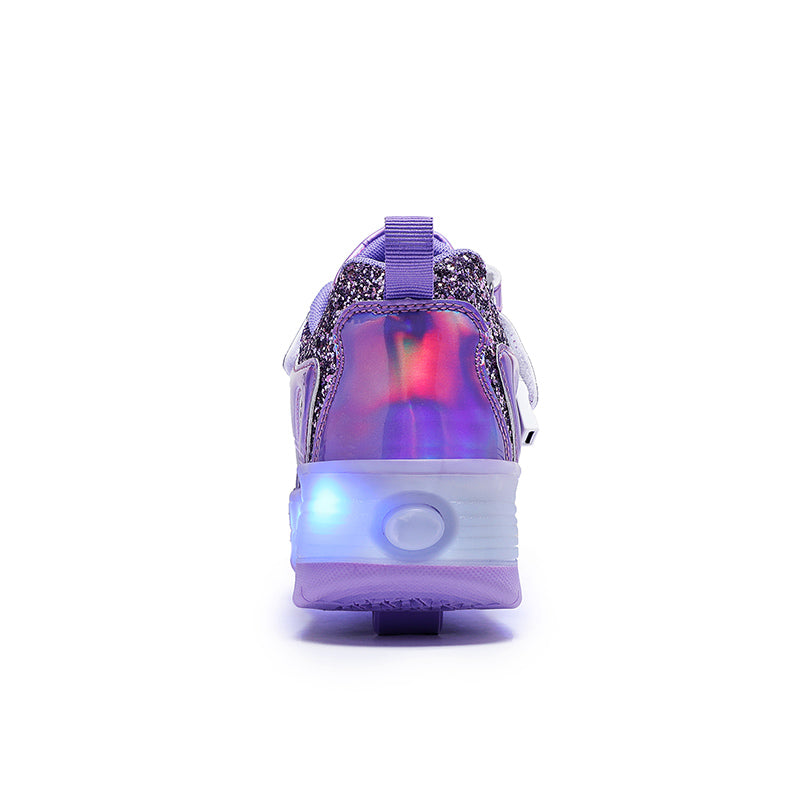 Purple Glitter LED Roller Shoes Rechargeable Shoes