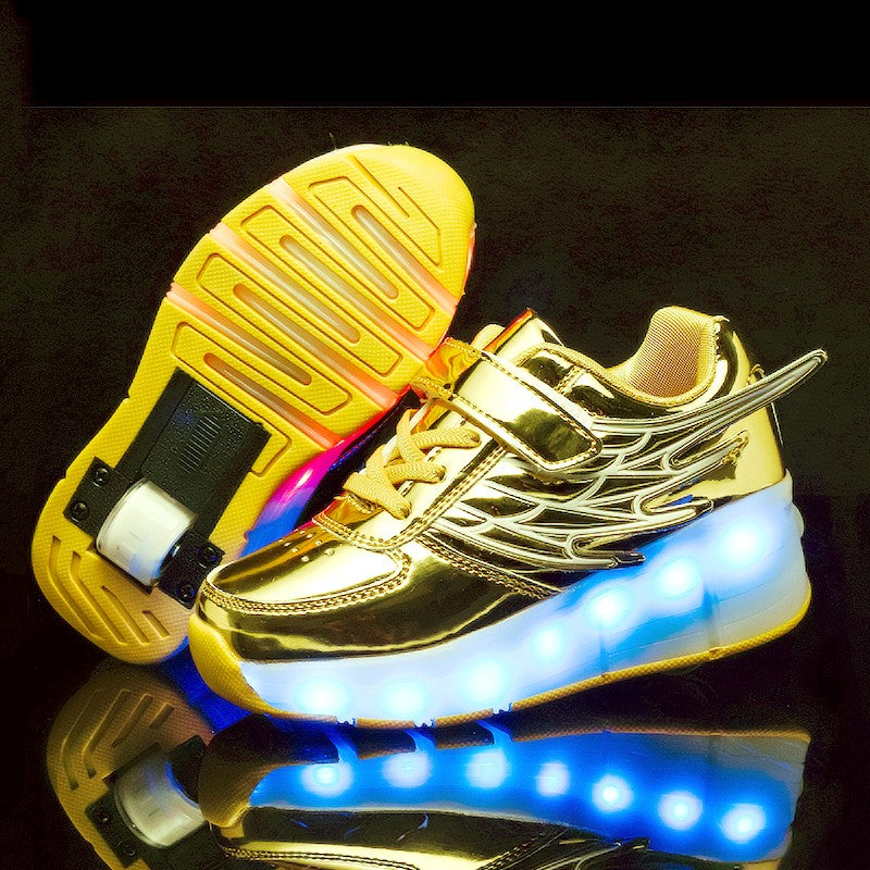 Single Wheel LED Roller shoes  Gold