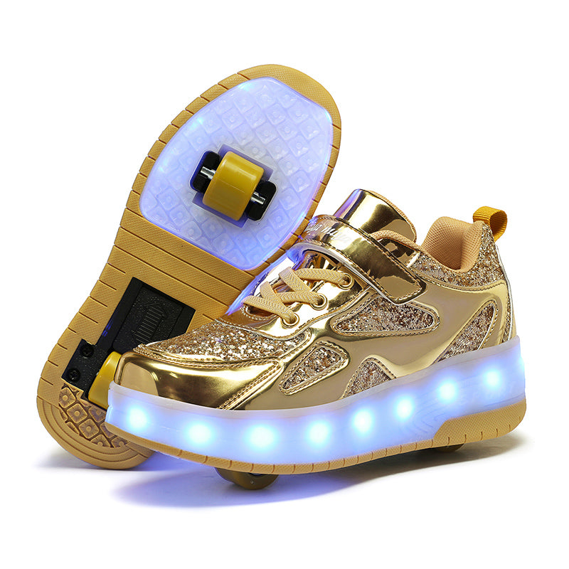Gold Glitter LED Roller Shoes Rechargeable Shoes
