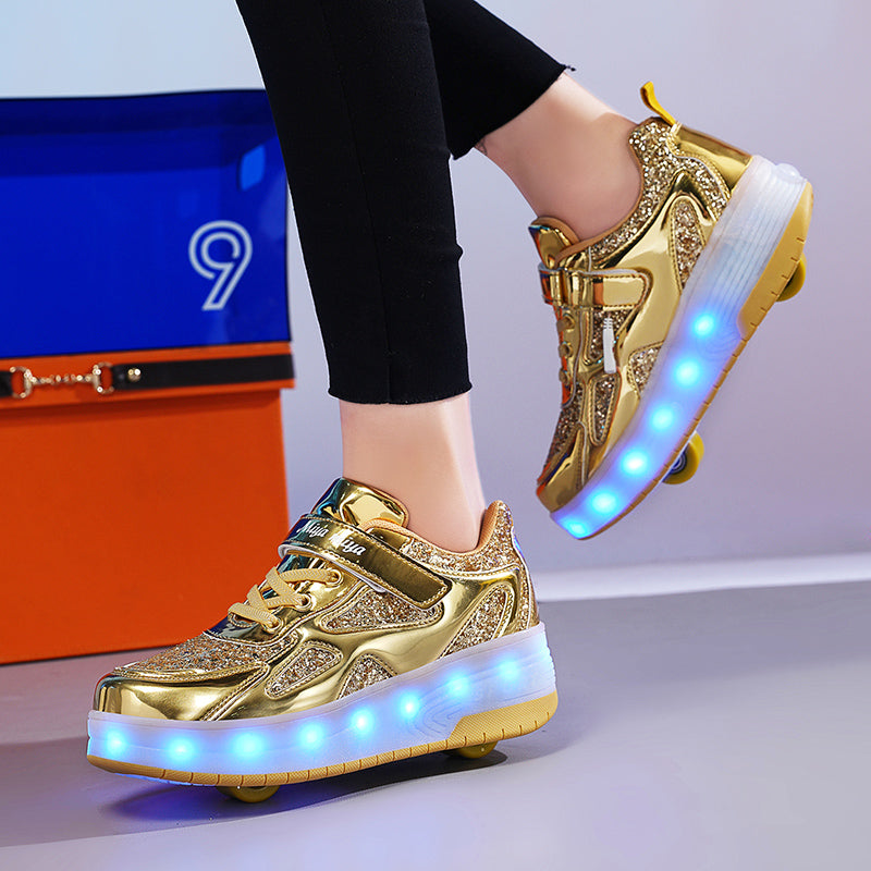 Gold Glitter LED Roller Shoes Rechargeable Shoes