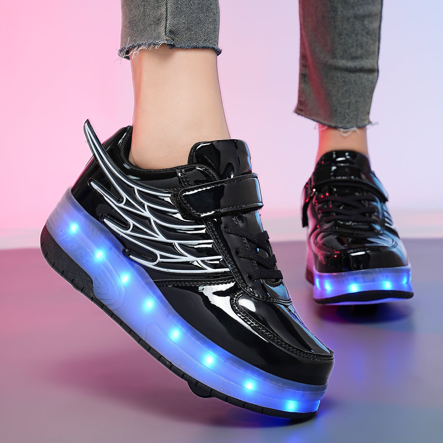 Black LED Roller shoes Light up Rechargeable Shoes