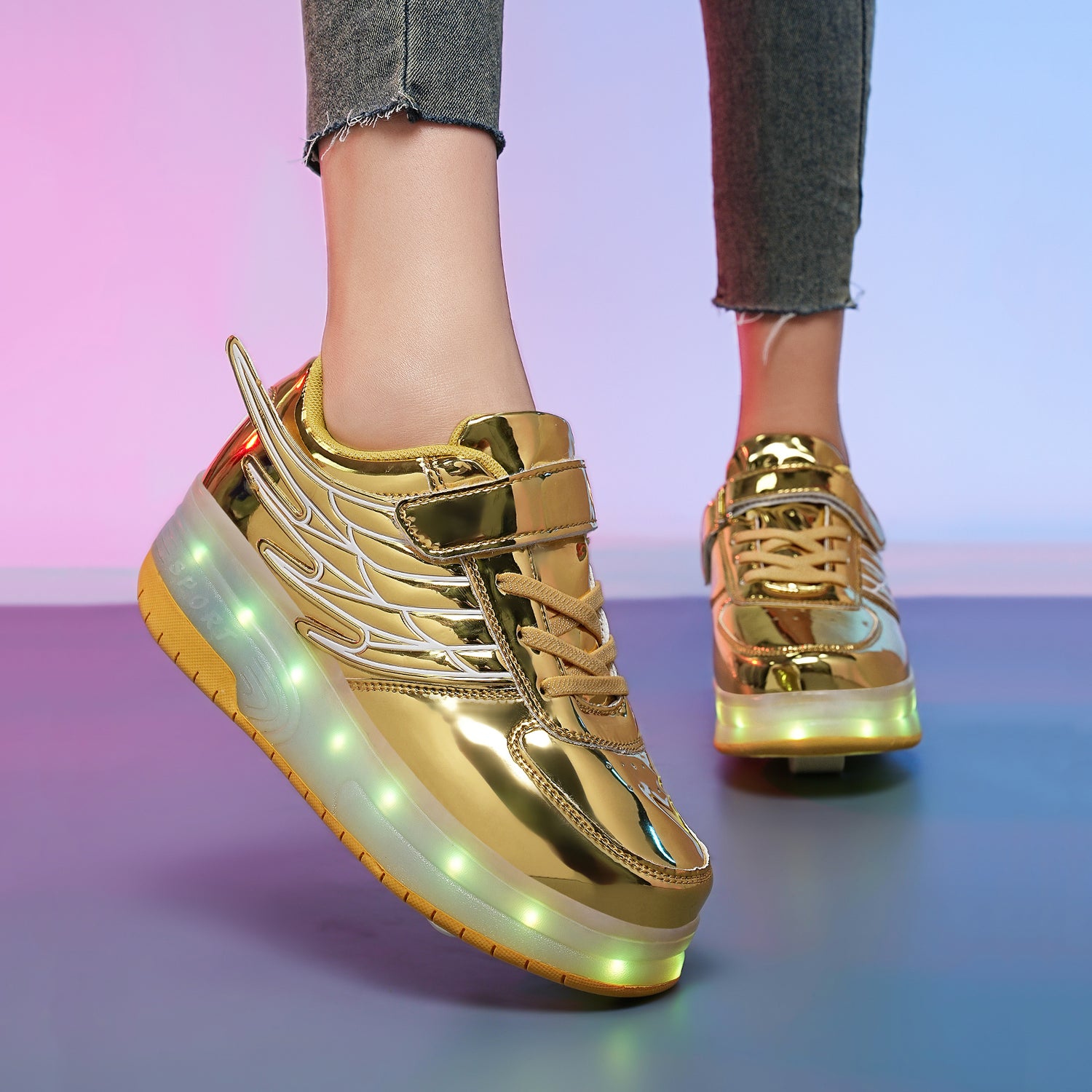 Gold LED Roller shoes Light up Rechargeable Shoes