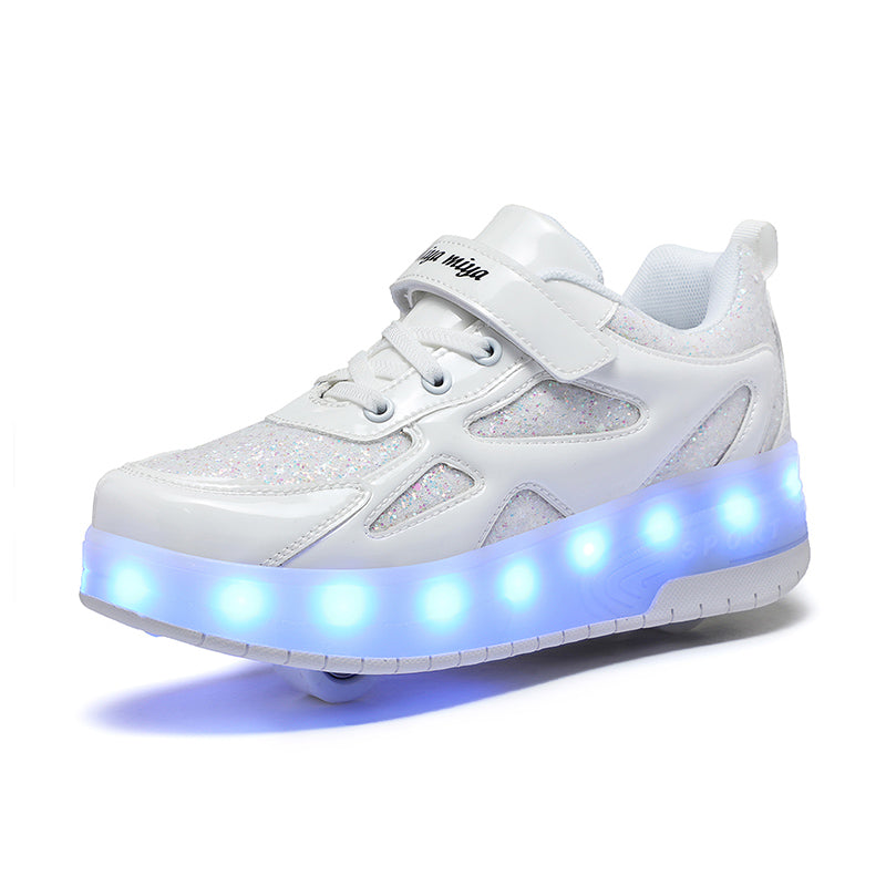 White Glitter LED Roller Shoes Rechargeable Shoes