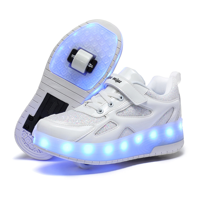 White Glitter LED Roller Shoes Rechargeable Shoes
