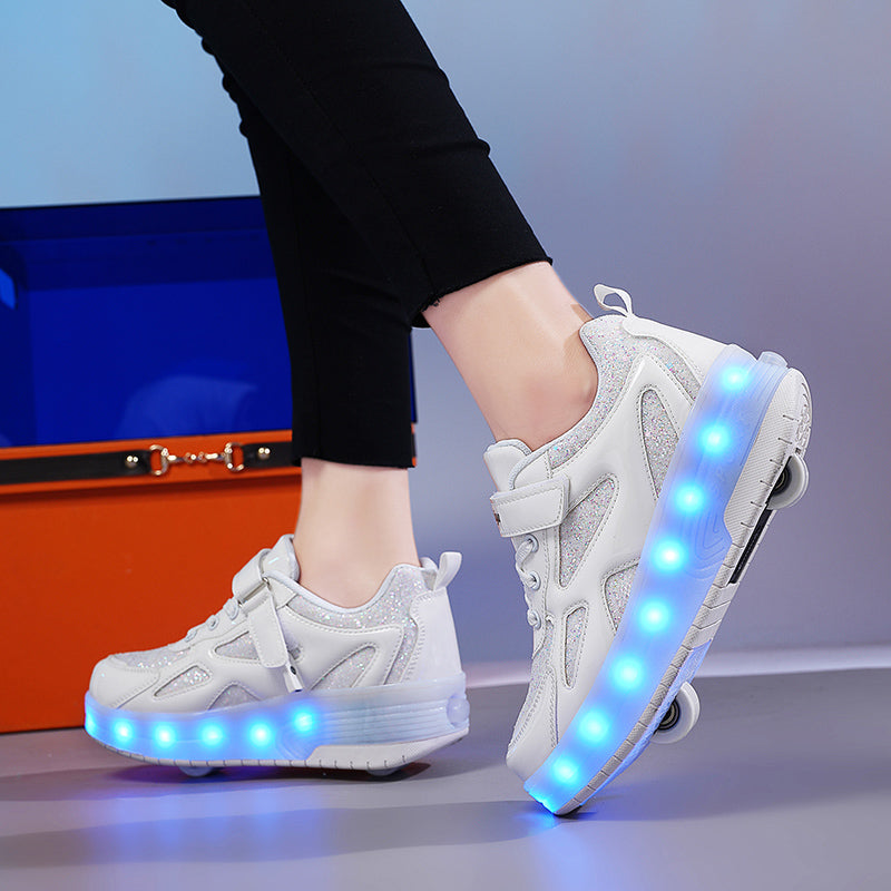 White Glitter LED Roller Shoes Rechargeable Shoes