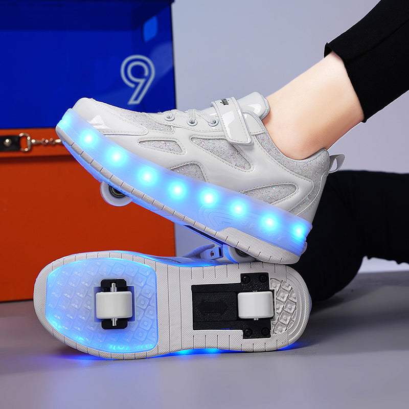 White Glitter LED Roller Shoes Rechargeable Shoes