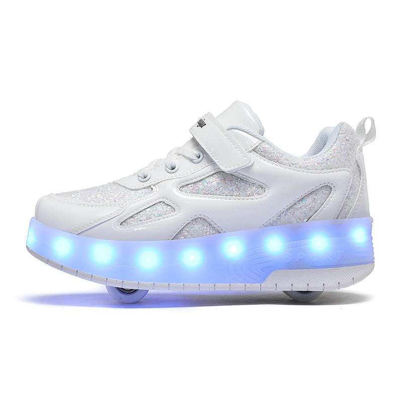 White Glitter LED Roller Shoes Rechargeable Shoes