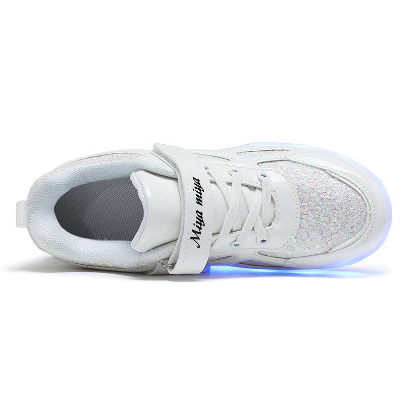 White Glitter LED Roller Shoes Rechargeable Shoes