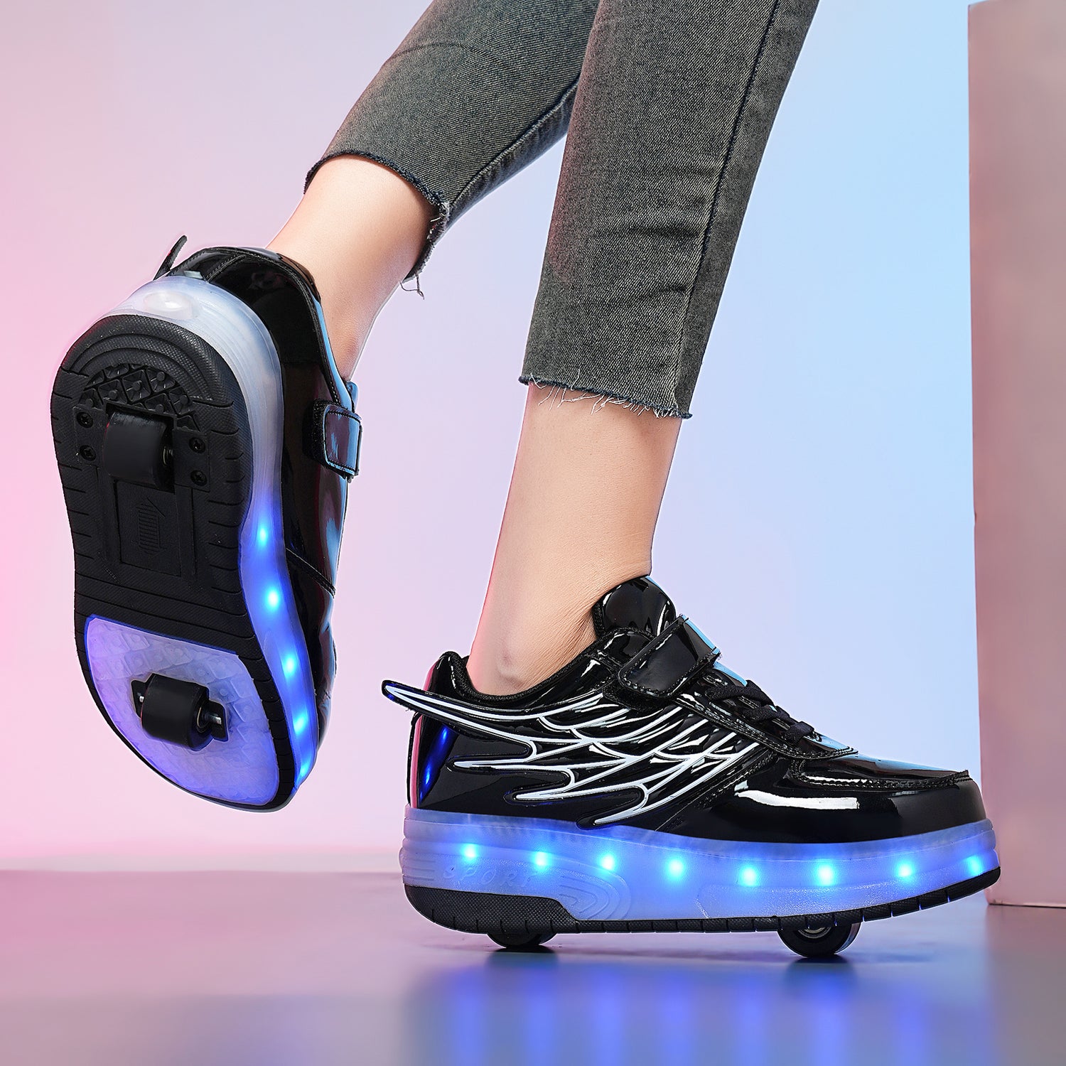 Black LED Roller shoes Light up Rechargeable Shoes