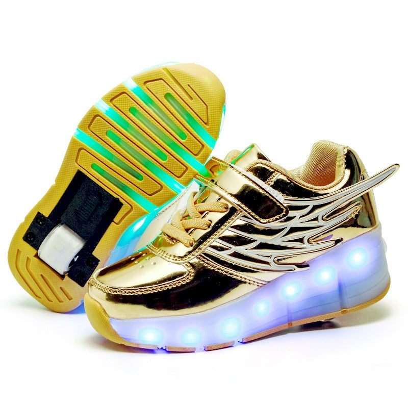 Single Wheel LED Roller shoes  Gold