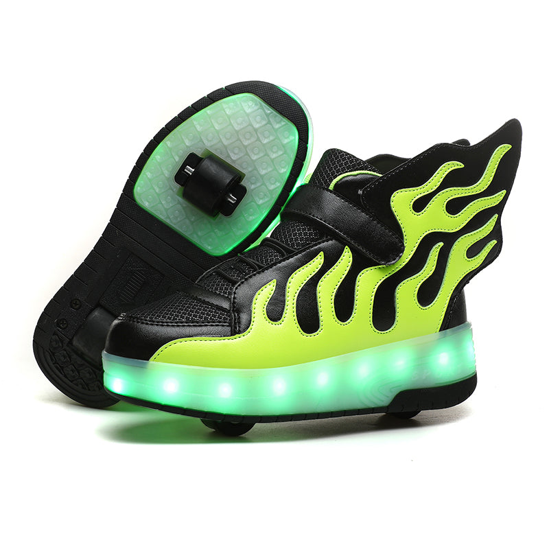 Green LED Roller shoes Light up Rechargeable Shoes