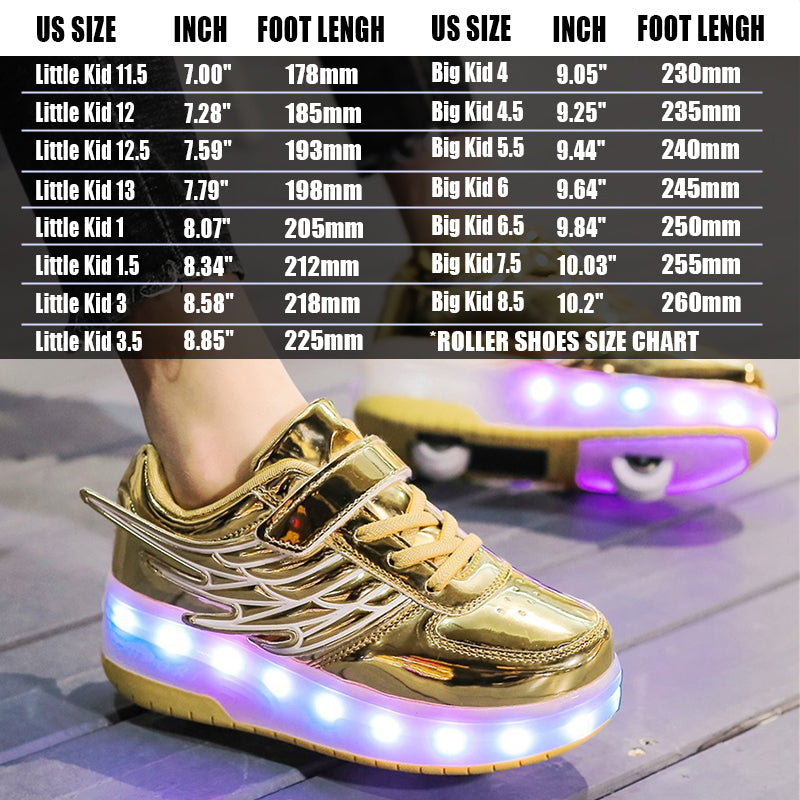 Gold LED Roller shoes Light up Rechargeable Shoes