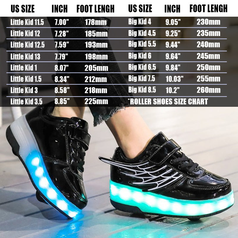 Black LED Roller shoes Light up Rechargeable Shoes