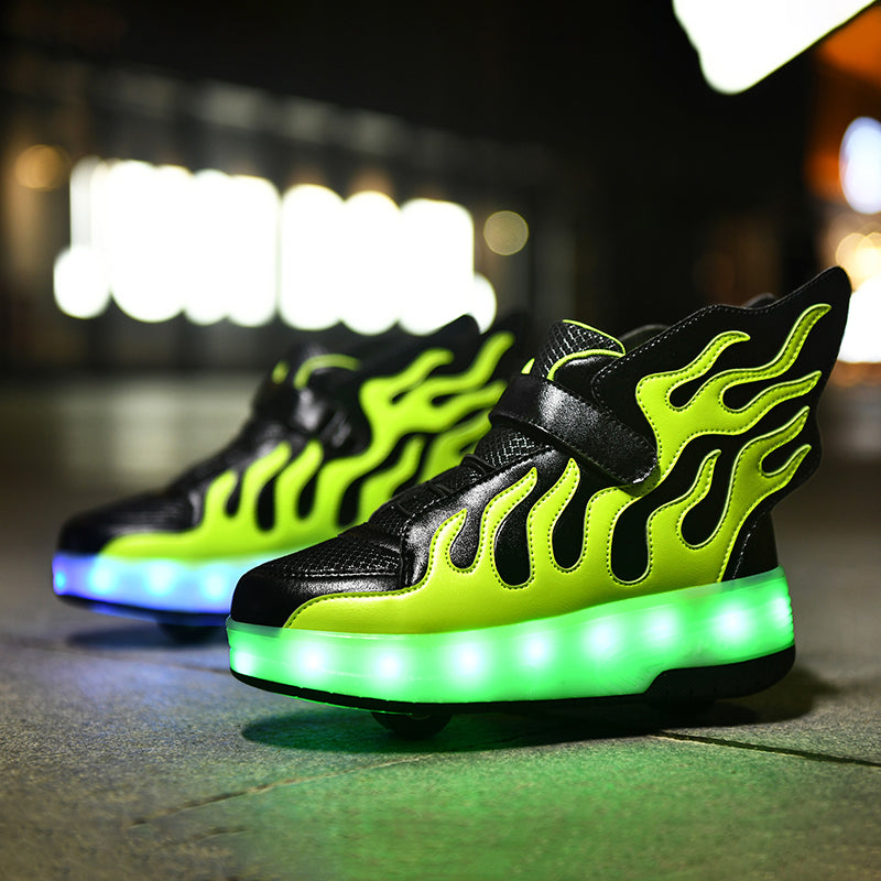 Green LED Roller shoes Light up Rechargeable Shoes