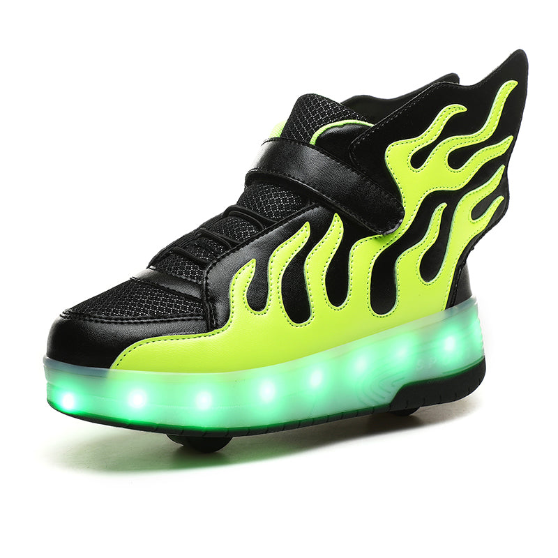 Green LED Roller shoes Light up Rechargeable Shoes