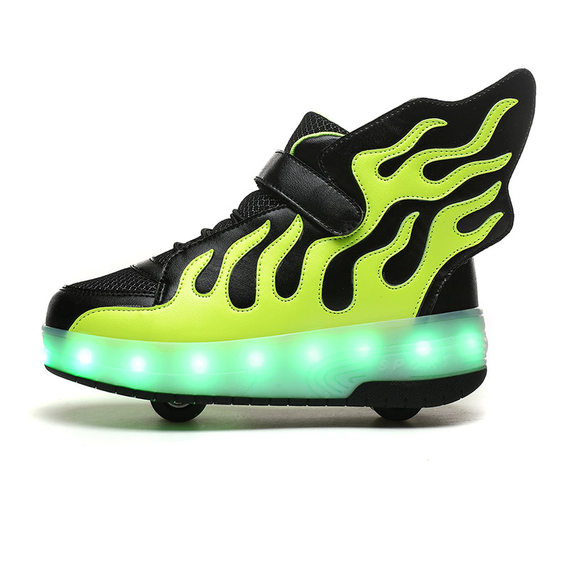 Green LED Roller shoes Light up Rechargeable Shoes