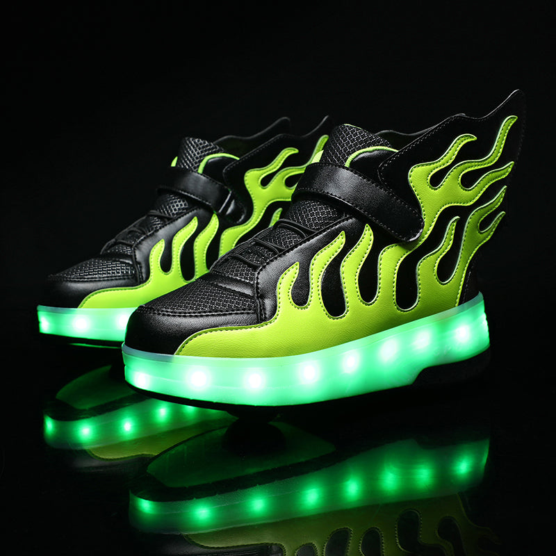 Green LED Roller shoes Light up Rechargeable Shoes