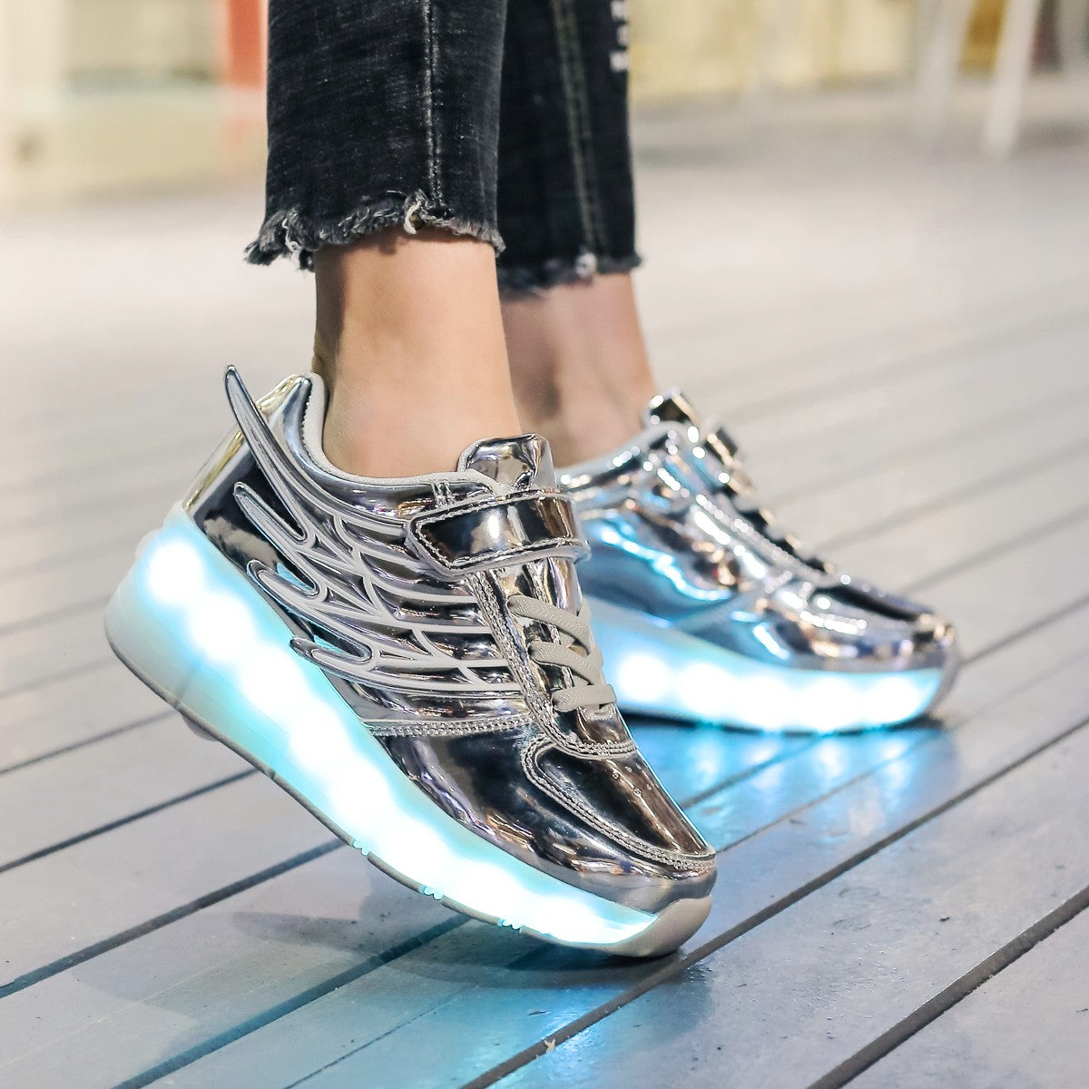 Single Wheel LED Roller shoes Silver