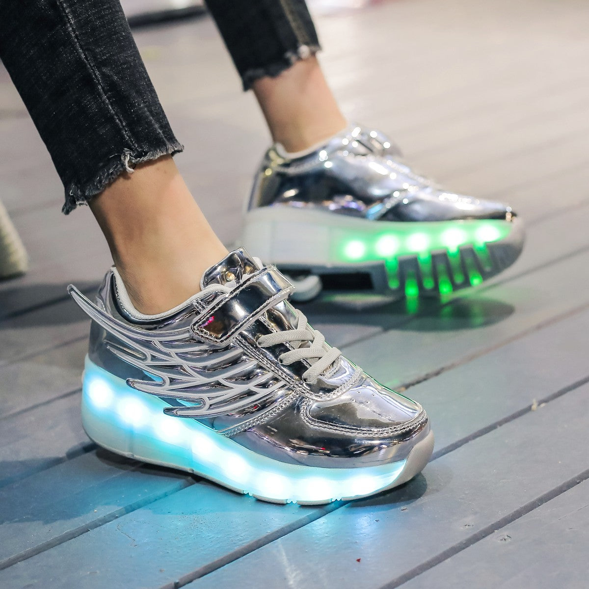 Single Wheel LED Roller shoes Silver