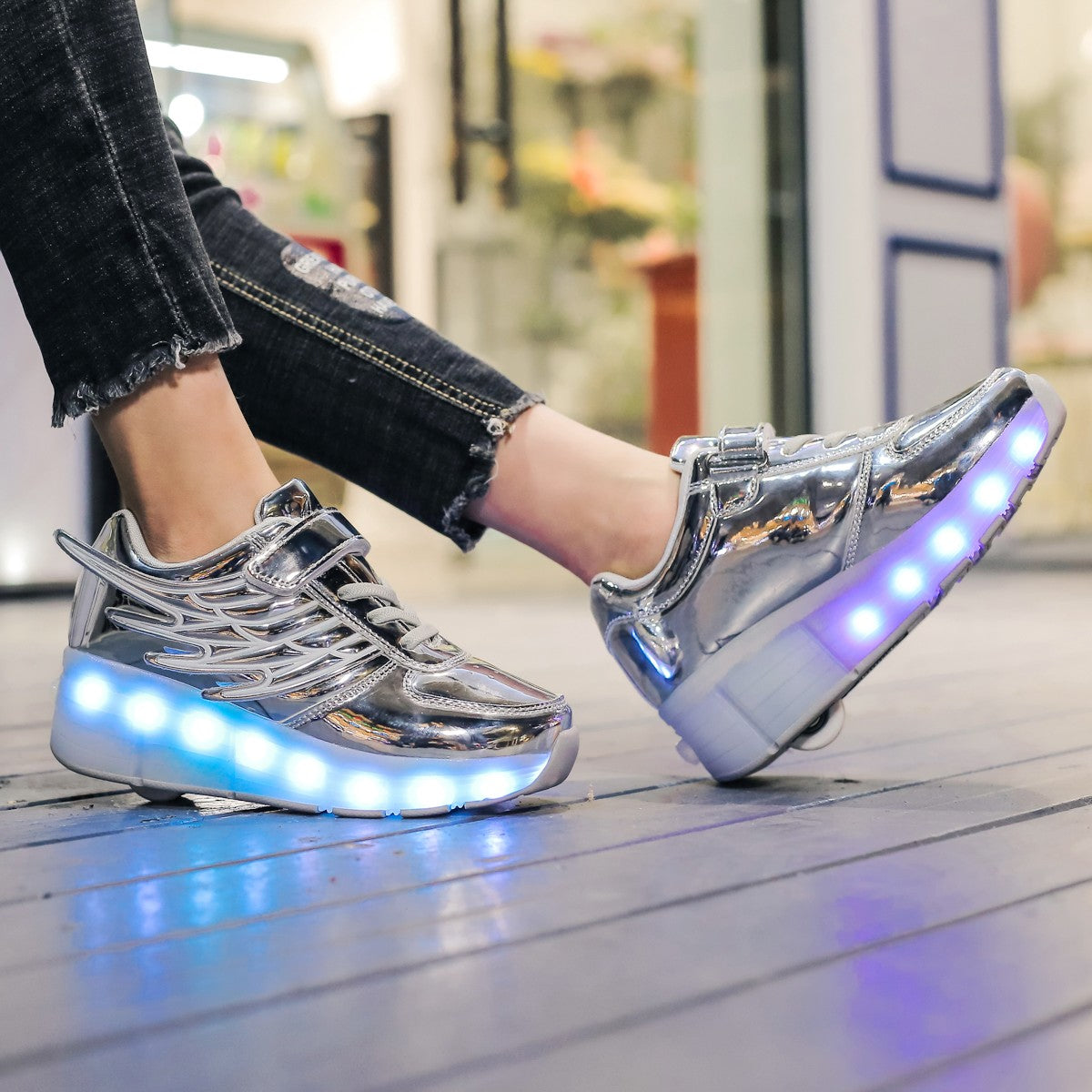 Single Wheel LED Roller shoes Silver