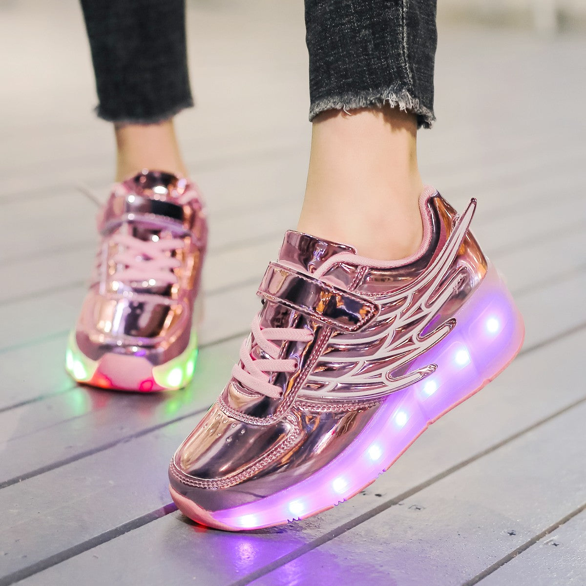 Single Wheel LED Roller shoes Pink