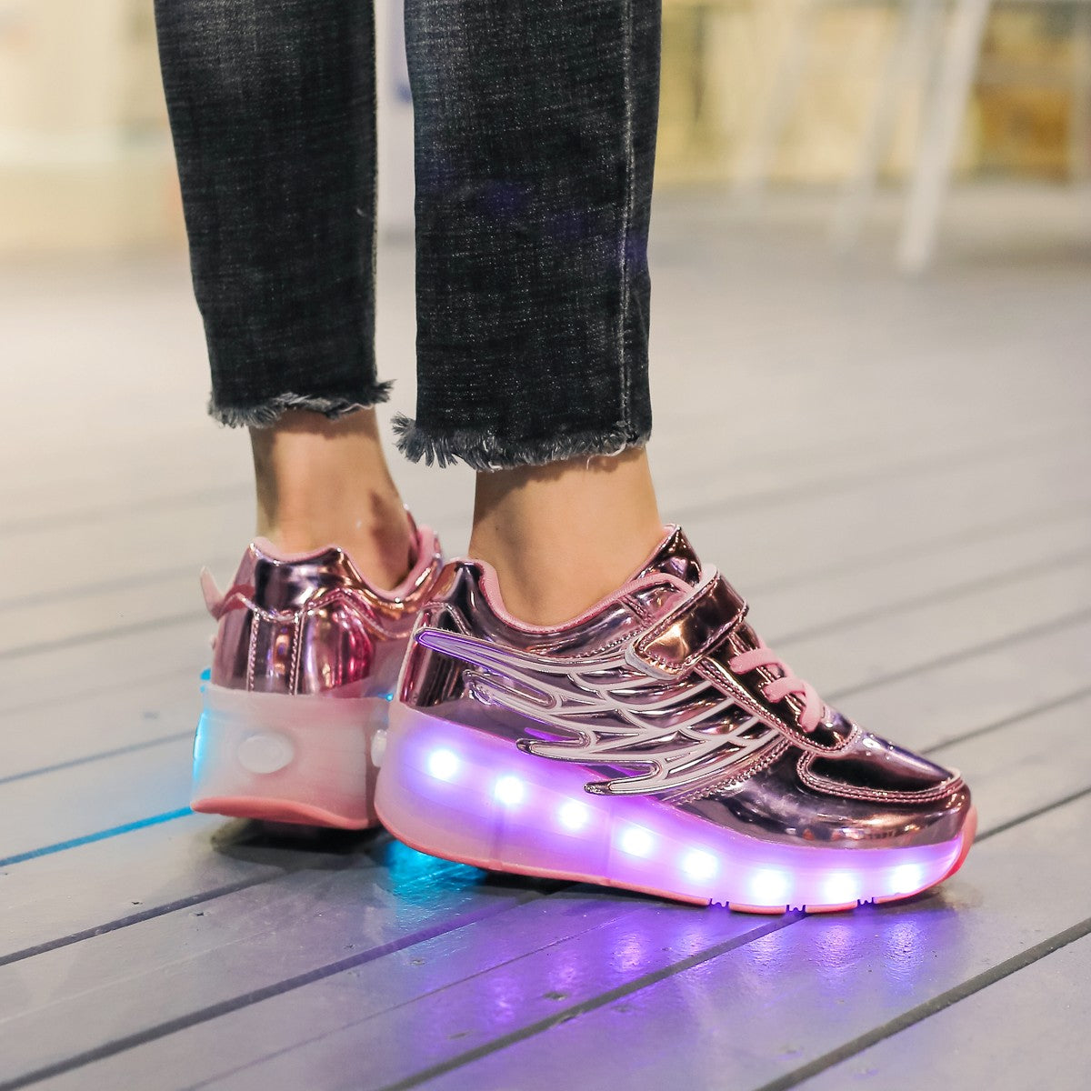 Single Wheel LED Roller shoes Pink
