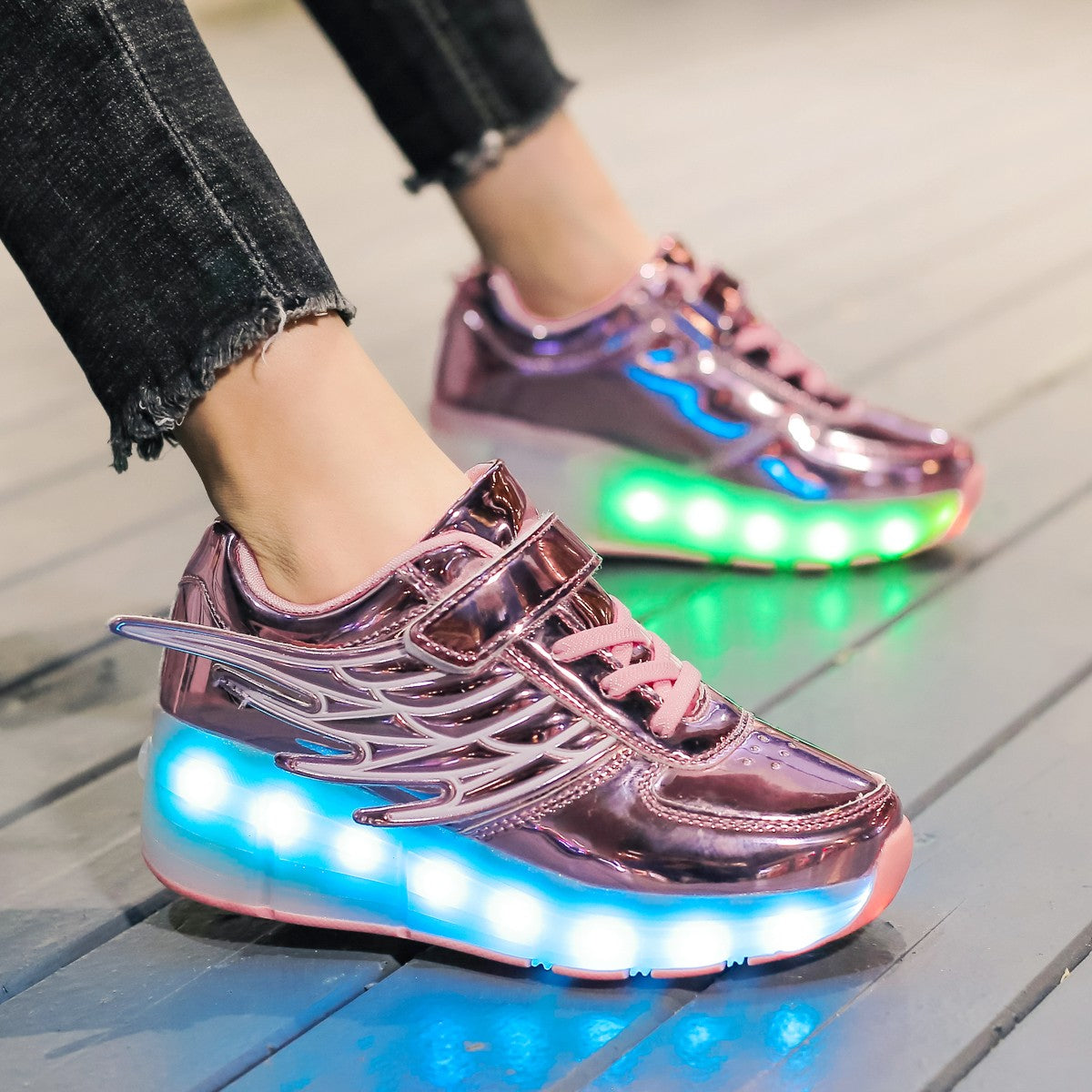 Single Wheel LED Roller shoes Pink