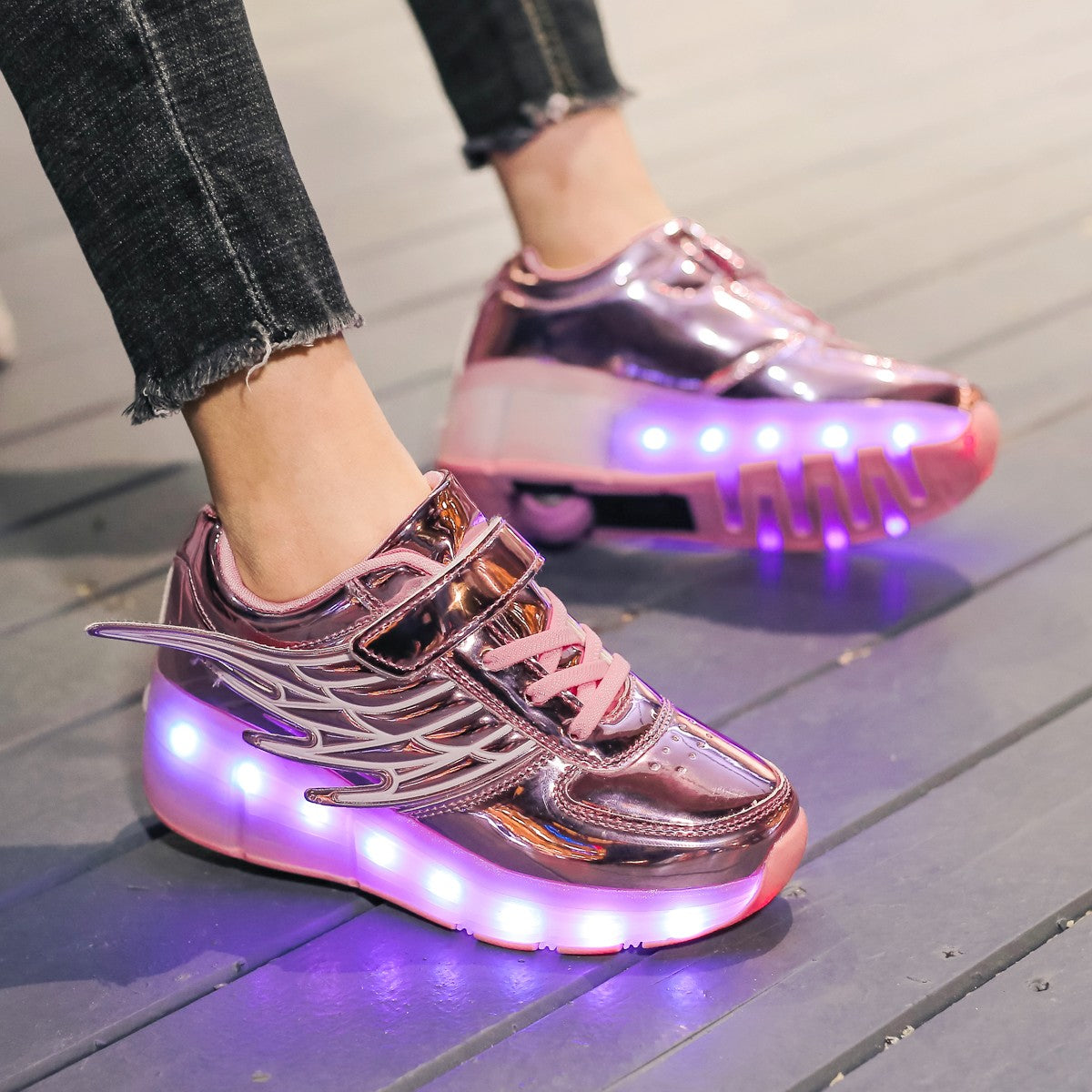 Single Wheel LED Roller shoes Pink