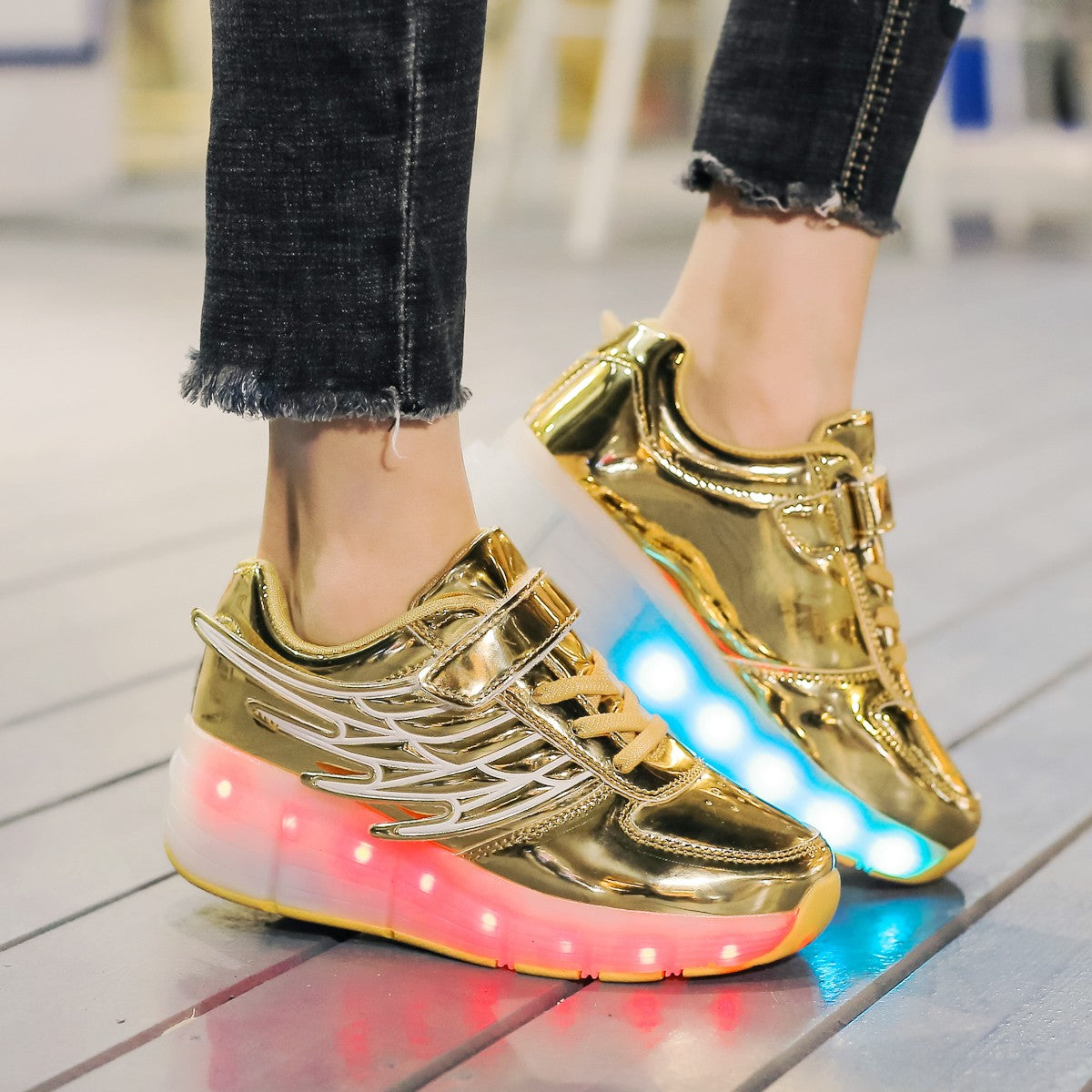 Single Wheel LED Roller shoes  Gold