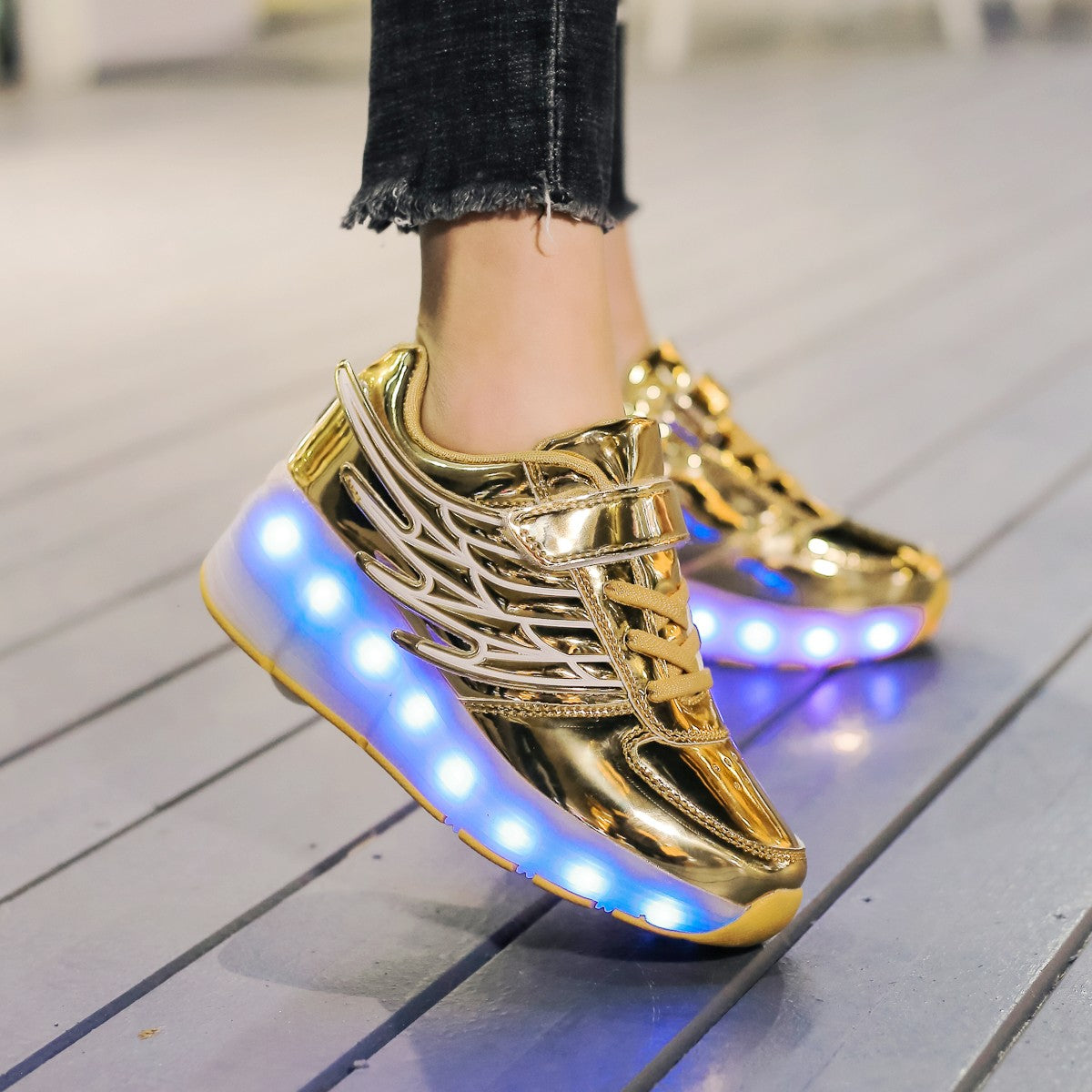 Single Wheel LED Roller shoes  Gold