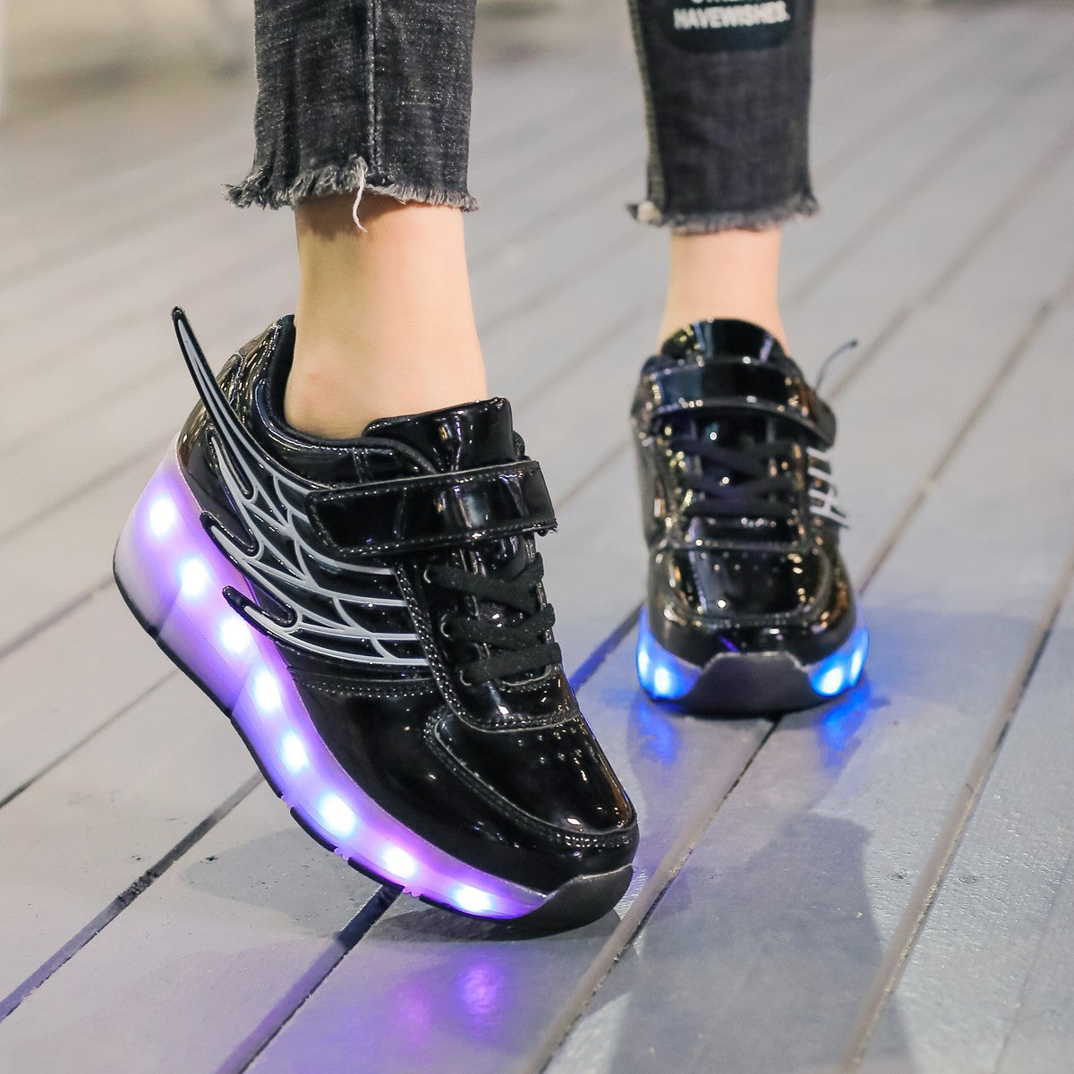 Single Wheel LED Roller shoes Black