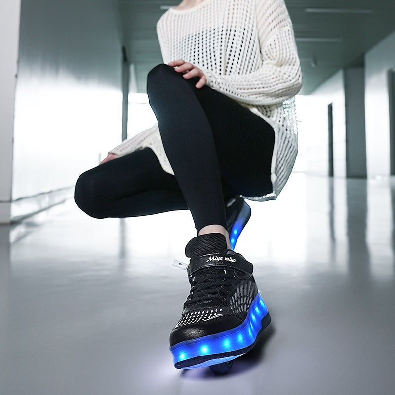 LED Roller Shoes PU Wheels shoes Black