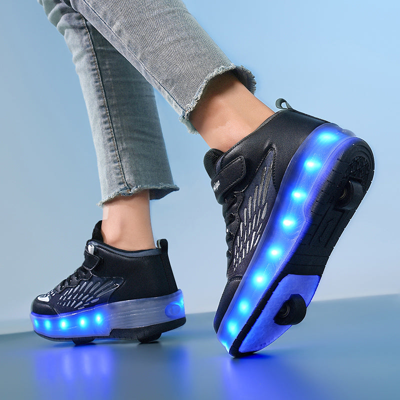 LED Roller Shoes PU Wheels shoes Black