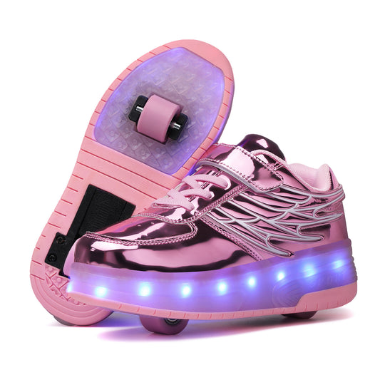 Pink Wings Roller Light up Rechargeable Shoes