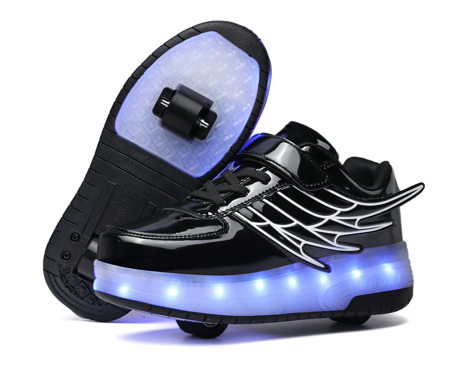 Black LED Roller shoes Light up Rechargeable Shoes