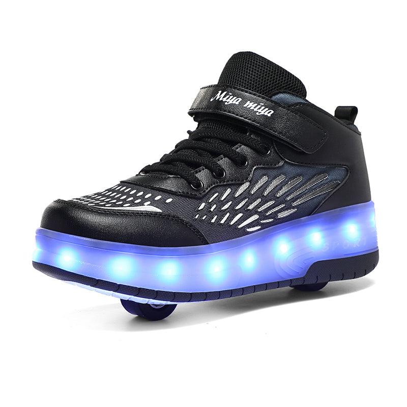 LED Roller Shoes PU Wheels shoes Black