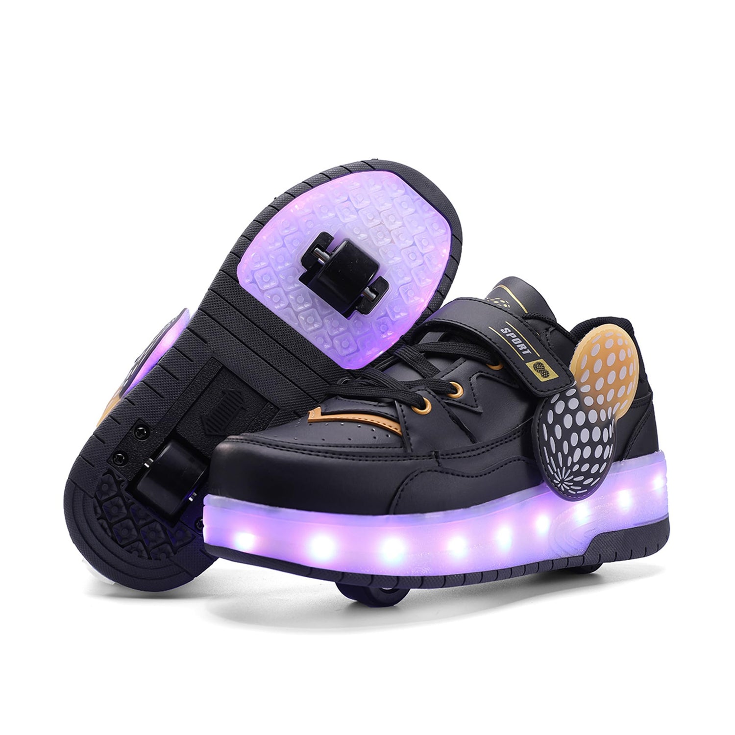 Black LED Roller shoes Light up Rechargeable Shoes